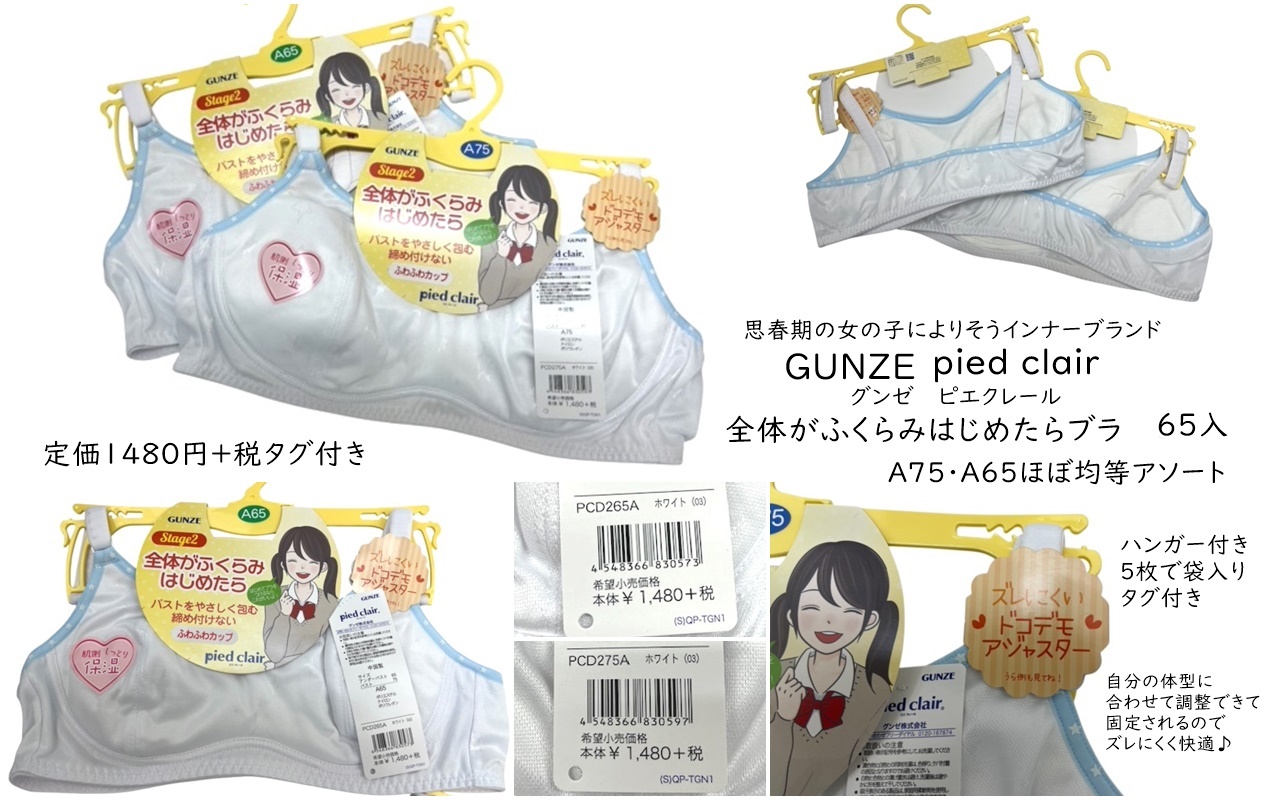 【グンゼ】ファーストブラ　(全体がふくらみはじめたらブラ) 65入　定価1480円　1枚230円