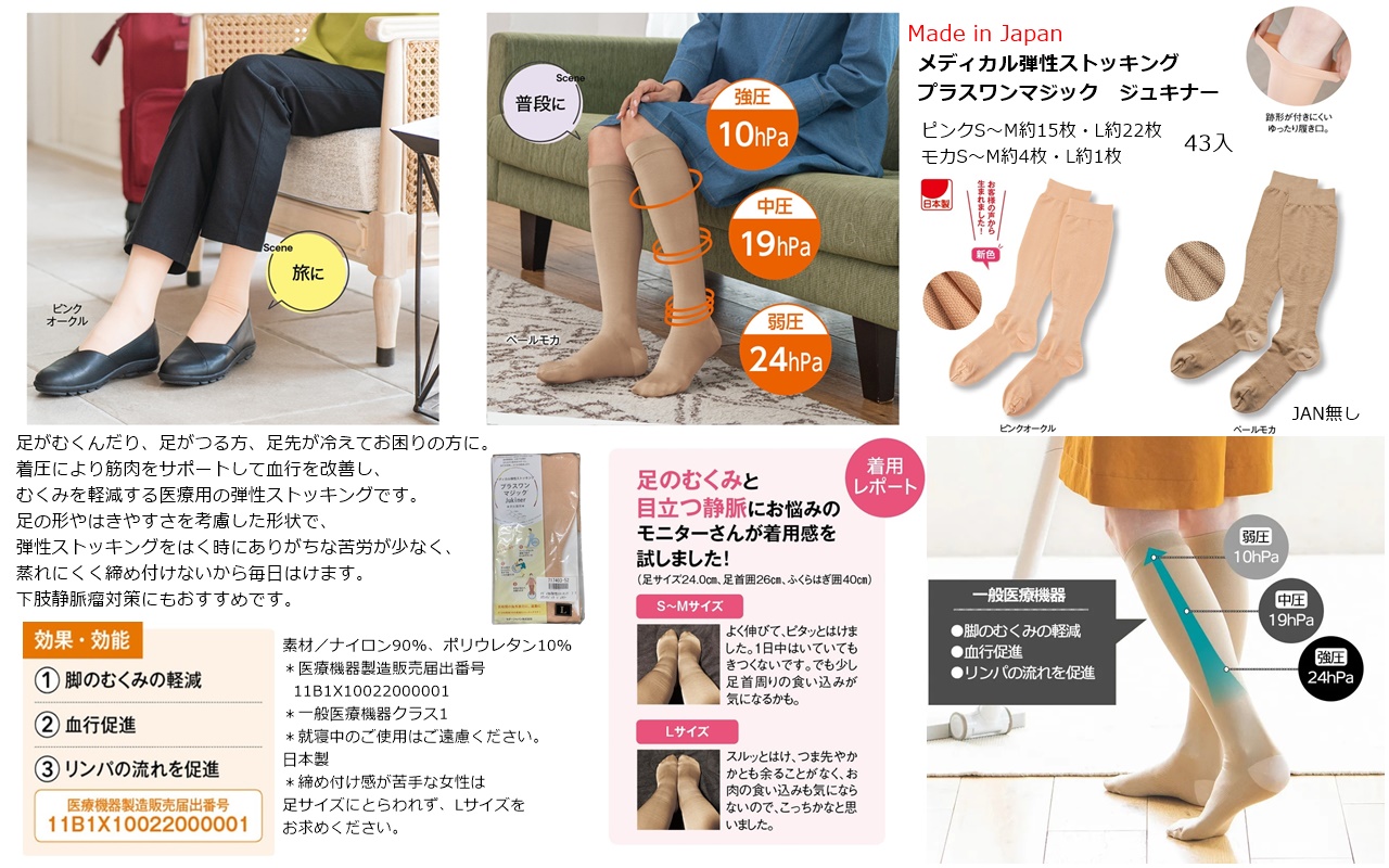 メディカル弾性ストッキング(着圧ストッキング) 【日本製】プラスワンマジックジュキナー 43入＠1個199円